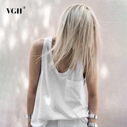 VGH Black Basic Tops For Women V Neck Sleeveless Minimalist Oversized solid Vests Female 2020 Summer Fashion Clothing New Style