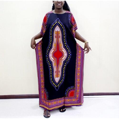 100% Cotton Spring Autumn Dashiki Dress Loose Vintage Print Black O Neck Bazin Riche Muslim Dresses Femme Robe Vestidos
