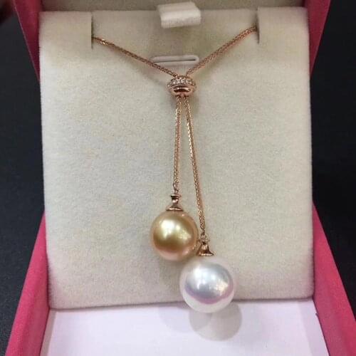 Sinya Edison golden and white pearls sweater chain 18k gold diamond necklace for Women lover Mum 2018 News Chain color optional