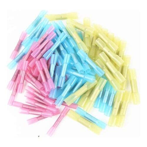 100PS/ 3 color heat shrinkable butt terminal insulated wire and cable connector 22-10AWG