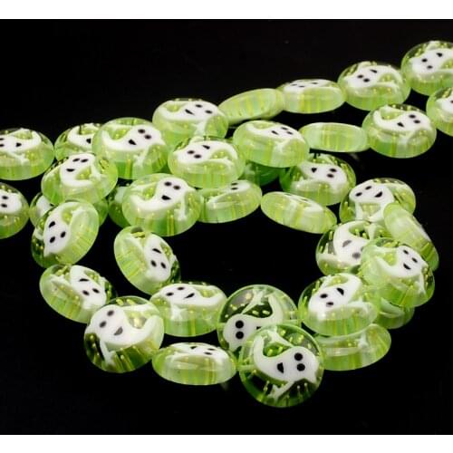 14mm Charm Pattern Flat Round Beads Lampwork Glass Beads Spacer Loose Beads For Jewelry Making DIY Bracelet Necklace