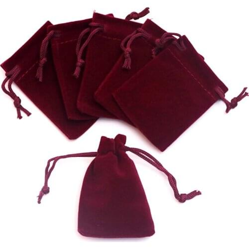 50pcs 5x7cm Dark Red Small Jewelry Organizer Gift Bags For Jewellery Packaging Velvet Drawstring Bags Factory Cheap Gift Pouches