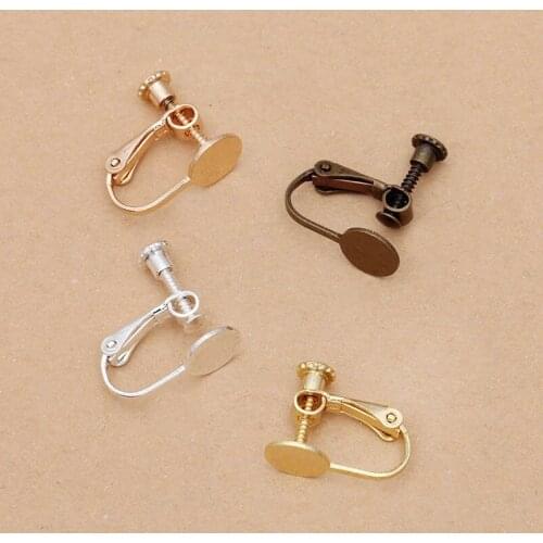 50pcs No Piercing Screw Clip On Stud Earring Clips Circle Pad Cameo Base Blanks Jewelry Making