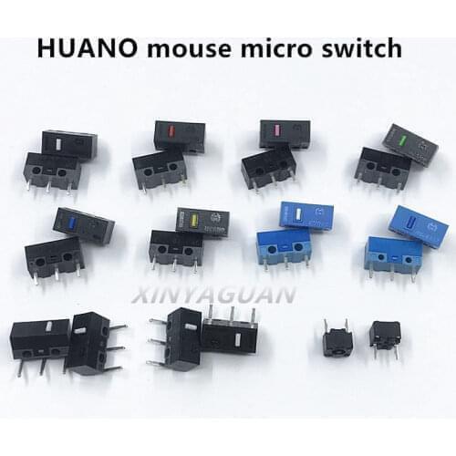 50Pcs/lot HUANO mouse micro switch Button (Blue Shell / Blue / Pink / Yellow / Green / White) General OMRON square 3-pin switch