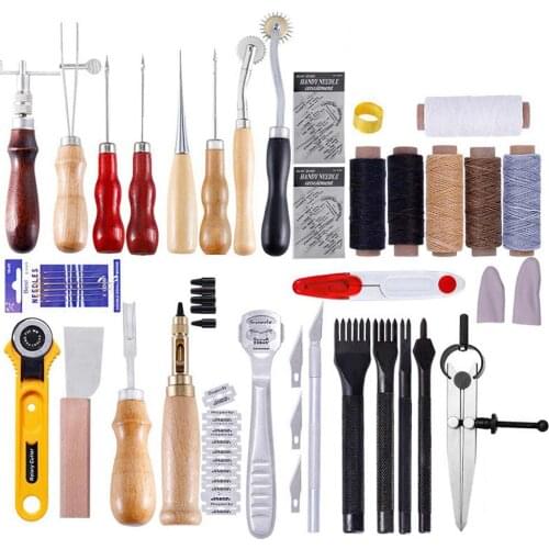 61Pcs Professional Leather Craft Tools Kit DIY Hand Sewing Stitching Punch Carving Work Saddle Leathercraft Accessories