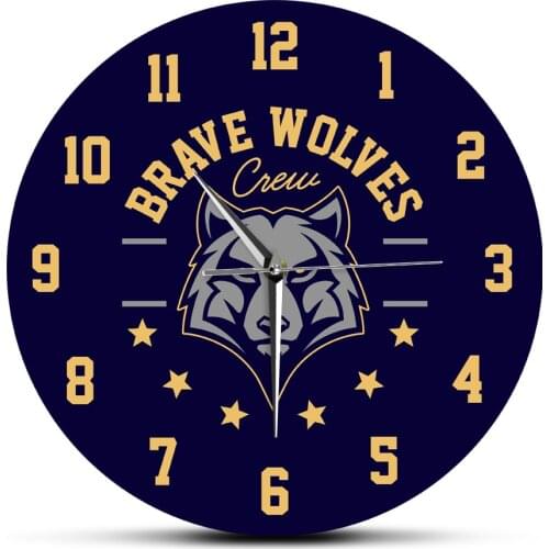 Brave Wolves Animal Head Printed Acrylic Wall Clock Cartoon Wildlife Modern Design Quartz Mute Wall Decor Clocks Hanging Watch