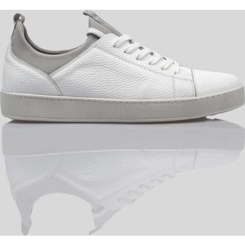 White Indoor-Outdoor Genuine Leather Men Casual Shoes, Slip-Resistant Natural Rubber Outsole, Comfortable, modern Attractive Design, 4 Seasons For