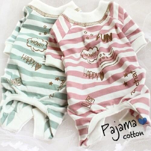 Free Shipping Dog Clothes Jumpsuits Rompers Adorable Pet Striped Pajamas 100%Cotton Yorkie Maltese Poodle Home Wear
