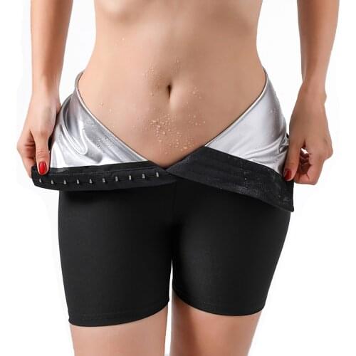 Black Sweat Sauna Pants Women Body Shaper Slimming Pants Sweating Elastic Waist Trainer Tummy Control Fitness Leggings Shorts