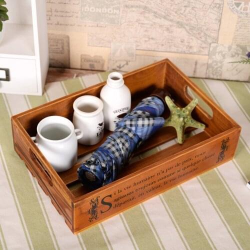 Wooden Tray Zakka Retro Wood Pallets Large Handmade Cosmetic Box Decorative Storage Serving Trays