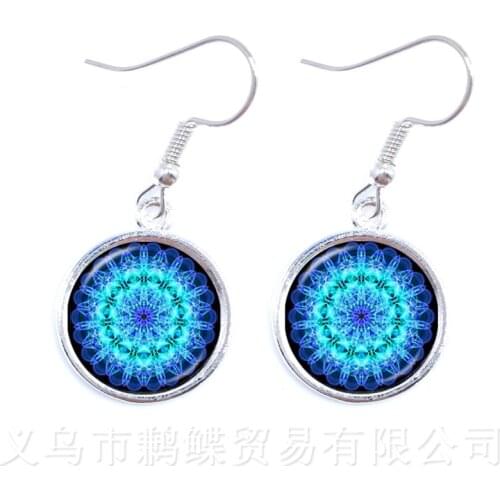 Enamel Mandala Lotus Earrings Henna Yoga Jewelry Drop Earrings For Women Charm Art Picture OM Symbol Buddhism Zen