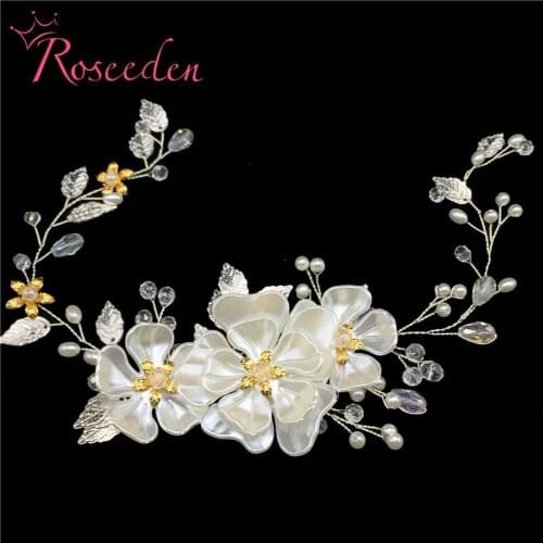 Hot Sell Big White Flower Wedding Headband Bride Long HeadPiece Hair Accessories Handmade Evening Party Hair Jewelry RE772