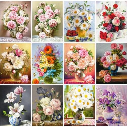 Huacan Diamond Painting Full Square Flower 5D DIY Diamond Embroidery Mosaic Art Decorations Home