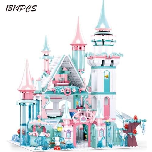 Disney Frozen Movie The Elsa Magical Ice Castle girls Building Blocks Bricks Toys Princess Castle Girls Friends