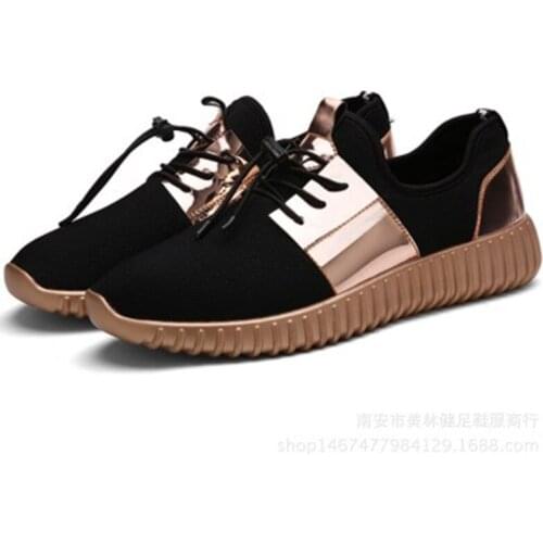 Sneakers Running Shoes Lightweight Sports PU Sole For Men and Women Shoes Mesh Brand Breathable Sports Couple Gold and Black