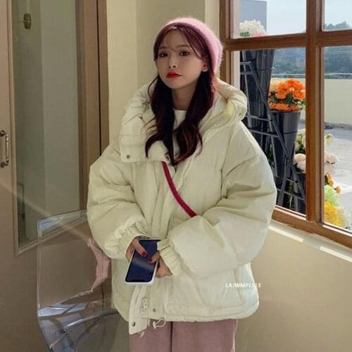 Hooded Warm Pocket Elegant Jackets 2021 Winter Cotton Coats Loose Solid Sweet Female College Coat Women Candy Color Outerwear