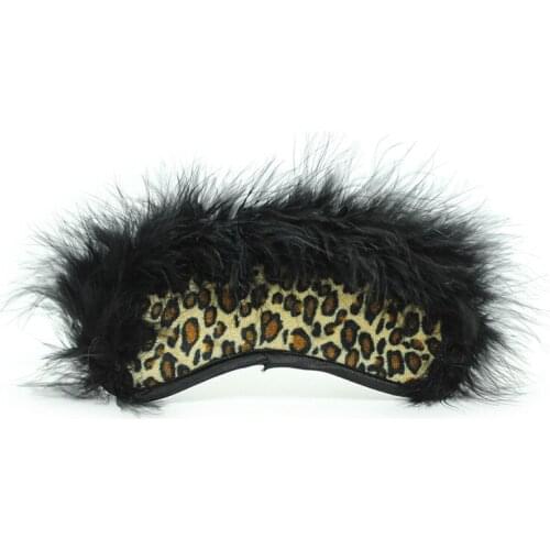Leopard Print Blindfold Spanking Feather Black Real Hair Blindfold Sex Toys Sexy Leopard Blindfold