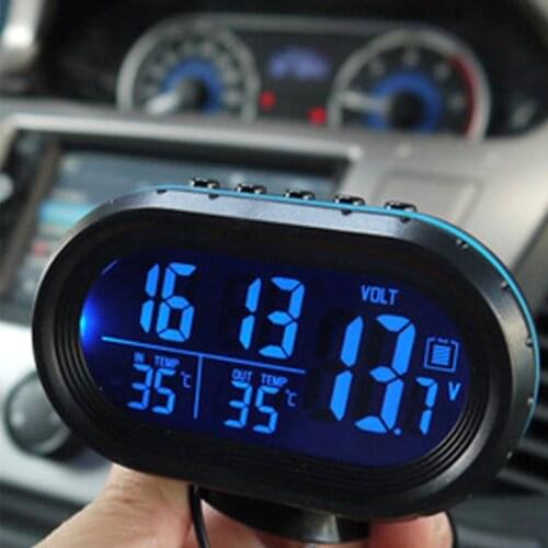2 in 1 12V / 24V Multi-Function Car Temperature Clock Voltmeter Car Thermometer Electronic Clock Car Night Light Clock Supplies