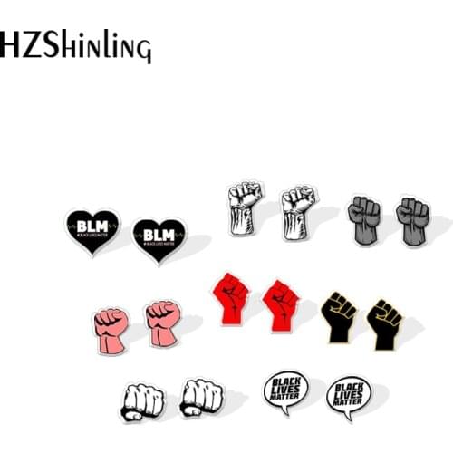 2020 New Raised Fist of Solidarity Stud Earring Black Lives Matter Acrylic Earring Handmade Earrings Epoxy Resin Jewelry