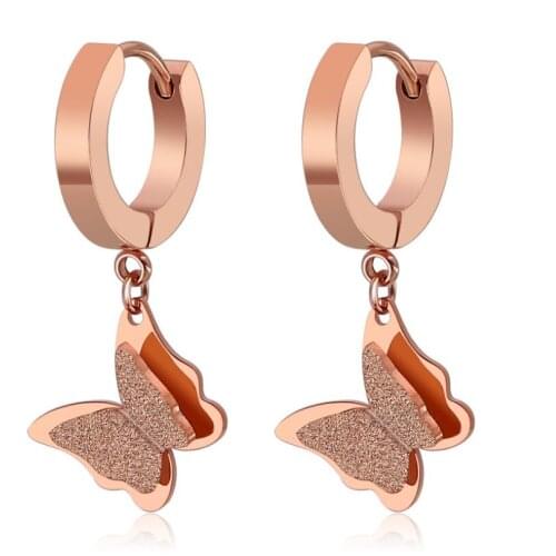 New Fashion Double Butterfly Earring Gold Silver Plated Earrings Dangle Hook Matte Brincos Bff Gift 2021 Stainless Steel Jewelry