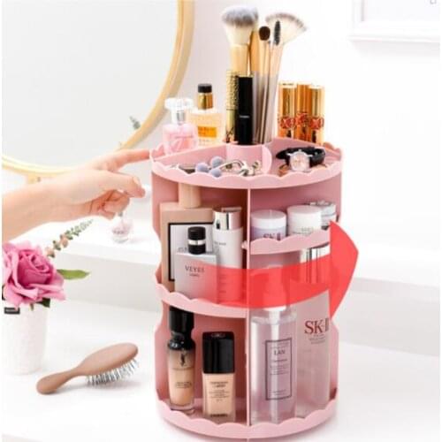 Makeup Organizer Cosmetic Storage Box Lipstick Plastic Box Rotation Storage Rack Adjustable Multifunctional Bathroom Accessorie