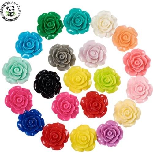 PANDAHALL 200 PCS 18~20x9mm Resin Flower Cabochons Jewelry Findings Mixed Color For Jewelry Making DIY