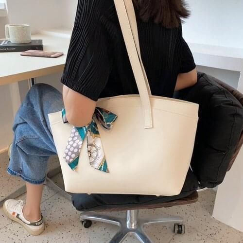 Casual Big Tote Bags for Women Quality Soft Leather Shopper Shoulder Bag Roomy Solid Color Hobo Bag 2 Piece Set Female Handbag