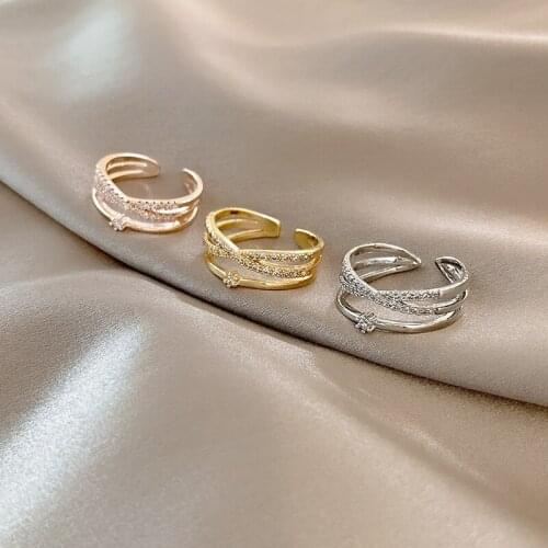 Simple Light Luxury Cross Zirconia Open Ring Fashion Design Korean Female Jewelry Sexy Rose Gold Adjustable Ring Wedding Ring