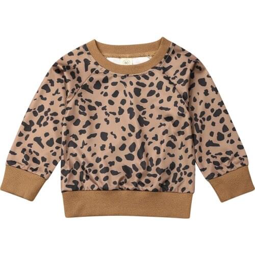 Pudcoco Toddler Kid Baby Girls Leopard Print Sweater Tops Long Sleeve Casual T Shirt Blouse Sweatshirt Pullover Girls Clothes