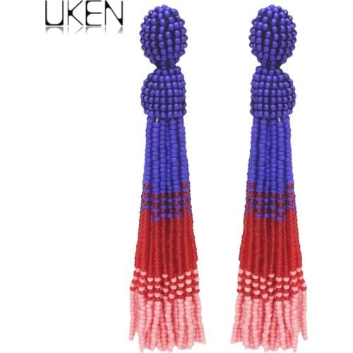 Multicolor Resins Beads Tassel Earrings Bohemian Statement Long Beads Dangle Earrings For Women Fashion Jewelry UKEN