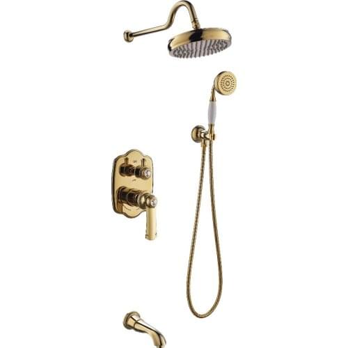 Luxury gold brass bathroom shower faucet set Wall mounted 3 functions mixer faucet with 8 inch shower head