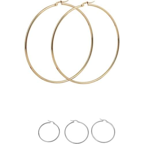 DoreenBeads 304 Stainless Steel Hoop Earrings Circle Ring Silver Color Gold Color Earrings Concise Daily Jewelry20mm Dia., 2 PCs