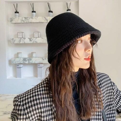 Wool Winter Bucket Hat Panama Women Men Bob Hip Hop Cap Gorros Solid Color Unisex Cotton Caps Man Fishing Bucket Flat Hat