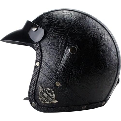 Black Adult Leather Helmets For Motorcycle Retro Half Cruise Helmet Prince Motorcycle German Helmet Vintage Motorcycle Moto