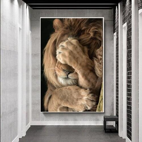 Animal Poster Modern Sleeping Lion Lion King Mural Family Bedroom Childrens Room Wall Decoration Canvas Art (frameless)