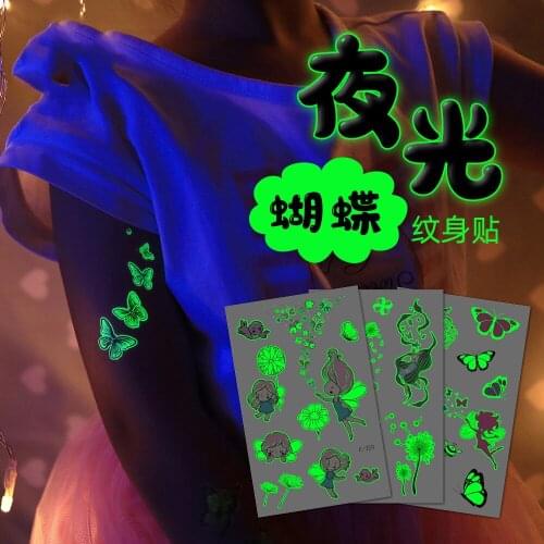 Luminous Butterfly Fairy Kids Tattoo Stickers Cartoon Fun Stickers Temporary Tattoo on Face Arm Leg for Child Art Decoration