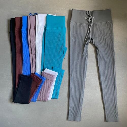 Yoga Pants Ribbed Leggings For Fitness Seamless High Waist Leggings Drawstring Push Up Sports Tights Gym Clothing Trousers