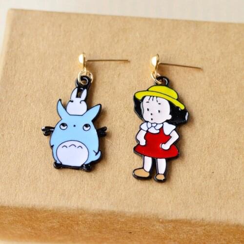 Jewelry Accessories Classic Cartoon Anime Cute My Pet Totoro Asymmetry Animal Enamel Stud Earrings For Kids Girl Children Gift