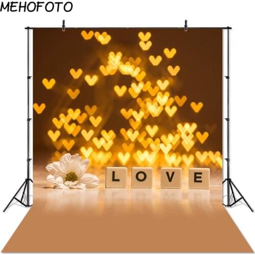 Yellow Love Heart Photography Backdrops Baby Children Birthday Photographic Background Bokeh Valentines Day Decor Props