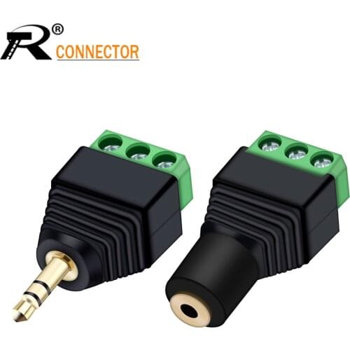 1set 3.5mm 3ploe 1/8 Inch Stereo Male Plug to AV Screw Video Balun Terminal Jack 3.5 mm Male 3 pin Terminal Block Plug Connector
