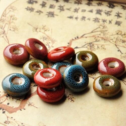 10pcs/Lot Red Green Blue Purple Round Ceramic Beads DIY Hole Beads Handmade Porcelain Beads For Jewelry Making