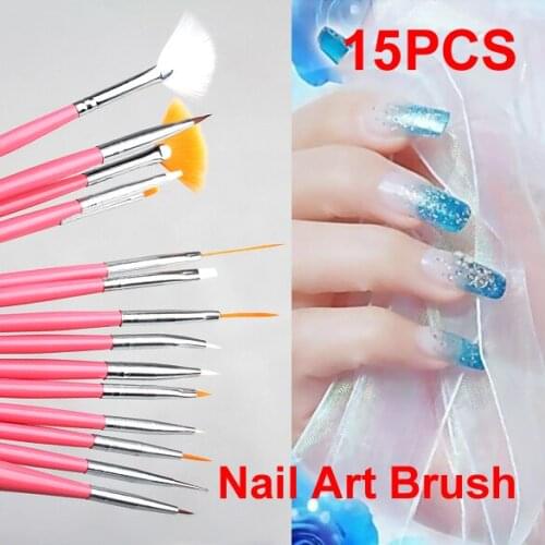 15pcs Drawing Nail Tips Set Nail Art Tips Gel Painting Pen Polish Brushes