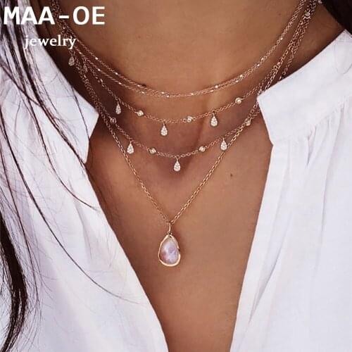 2020 Fashion Gold Water Drop Crystal Opal Pendant Necklaces For Women Necklace New Multi Level Female Boho Vintage Jewelry Gift
