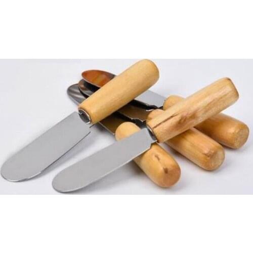 300pcs Stainless Steel Cutlery Butter Spatula Wood Butter Knife Cheese Dessert Spreader Breakfast Tool