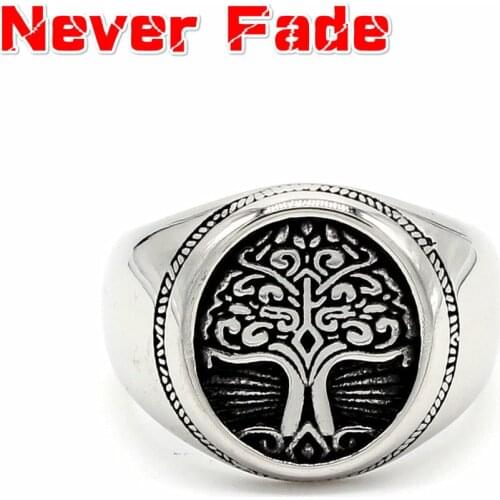 316L Never Fade Stainless Steel Tree of Life Signet Ring Classic Men Viking Amulet Rings Nordic Jewelry HF741