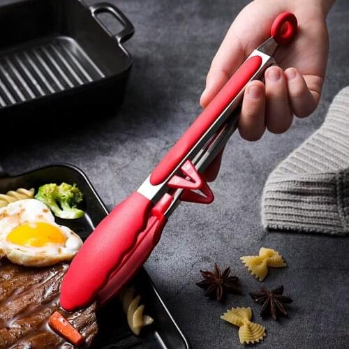 9"12" Kitchen Cooking Tongs Stainless Steel Salad Tongs Food Serving Tongs with Stand Non-Stick Bbq Grill Tongs Cooking Utensils