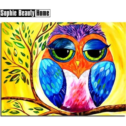 5D DIY Full Drill Diamond Painting Cute owl on Tree Diamond Embroidery Cross Stitch Animal Rhinestone Mosaic Wedding Decor196007