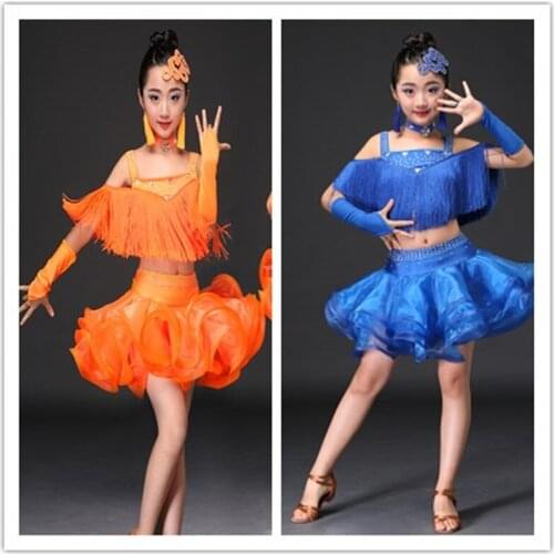 Ballroom tassel dancing dresses skirt kids fringe children professional latin dance dress for girls salsa cha cha samba tango