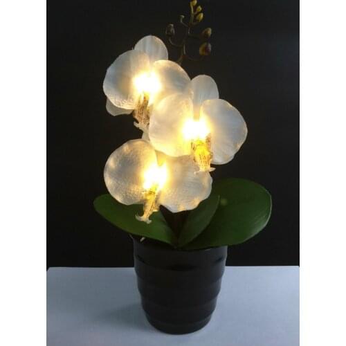 Free Shipping 3Led Blossom Orchid Flower Light with 2*AA Battery pot ,Height of 25cm 3 Blossom Orchid Flowers with buds