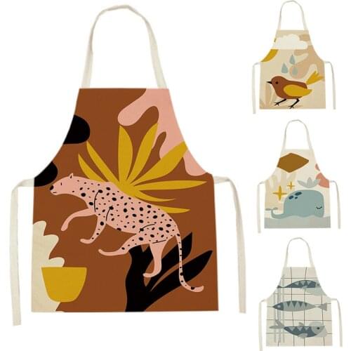 1Pcs Abstract Portrait Apron for Women Sleeveless Fruit Animal Aprons Apple Home Cooking Baking Bib Cleaning Tools Pinafores